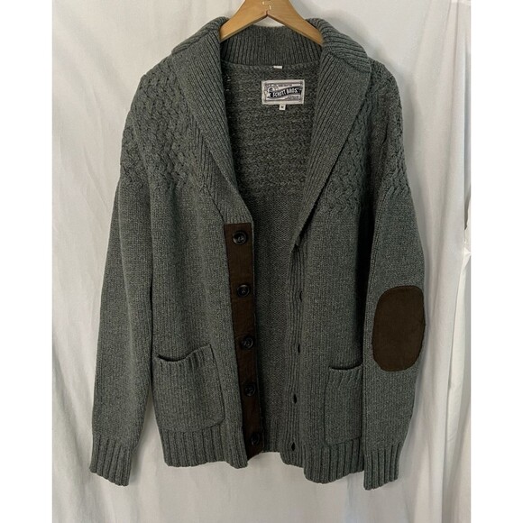 VTG Schott Bros Wool Blend Cardigan sweater corduroy accents button down Medium - Picture 3 of 8